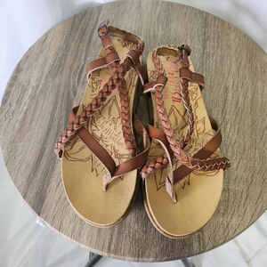 Blowfish Malibu Kids Foxtail Strappy Sandal Slingback Brown Sz 5 Boho Casual